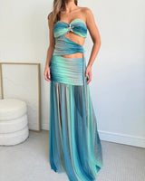 Women's Mesh Maxi Dress Strapless Cut-Out A-Line – Weddiing Guest
