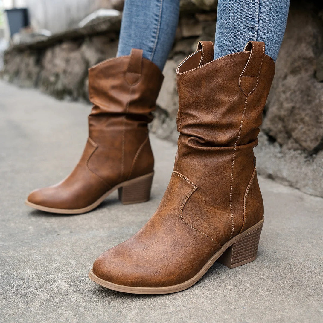 Women's Mid-Calf Boots Slouch Shaft Round Toe Block Heel – Weekend Market Trips