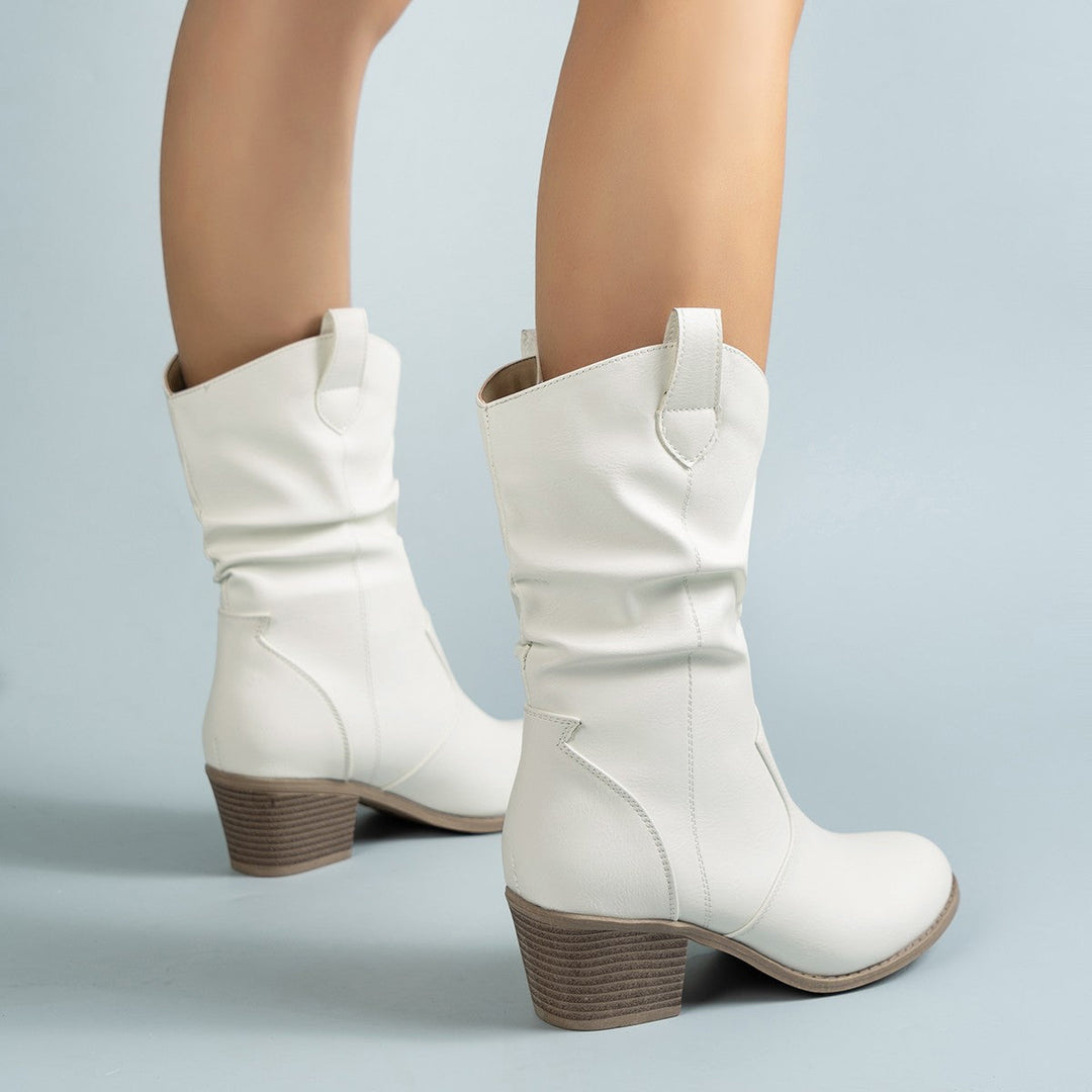 Women's Mid-Calf Boots Slouch Shaft Round Toe Block Heel – Weekend Market Trips