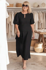 Women's Midi Dress A-Line Keyhole Neck Puff Sleeve – Bridal Shower