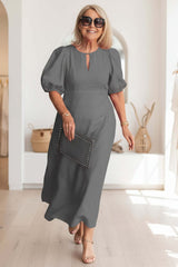 Women's Midi Dress A-Line Keyhole Neck Puff Sleeve – Bridal Shower