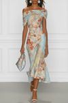 Women's Midi Dress Floral Off Shoulder Draped Neckline – Garden Party
