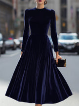 Women's Midi Dress High Neck Long Sleeve Puff Shoulder – Cocktail Party
