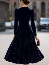 Women's Midi Dress High Neck Long Sleeve Puff Shoulder – Cocktail Party