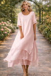 Women's Midi Dress Layered Hem Short Sleeve – Garden Party