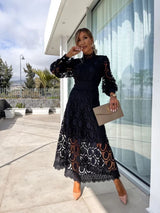 Women's Midi Dress Long Sleeve High Neckline – Wedding Guest
