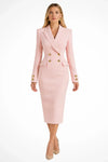 Women’s Midi Dress Peak Lapel Double-Breasted Long Sleeves – Business Luncheons