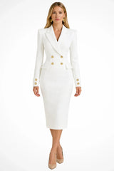 Women’s Midi Dress Peak Lapel Double-Breasted Long Sleeves – Business Luncheons