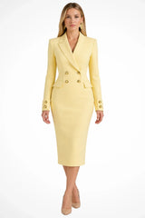 Women’s Midi Dress Peak Lapel Double-Breasted Long Sleeves – Business Luncheons