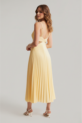 Women's Midi Dress Pleated Cut Out V Neck – Formal Evening