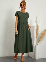 Women's Midi Dress Short Sleeve Round Neck – Garden Party