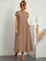 Women's Midi Dress Short Sleeve Round Neck – Garden Party