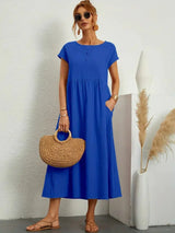 Women's Midi Dress Short Sleeve Round Neck – Garden Party