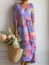 Women's Midi Dress V Neck Side Pocket Curved Hem – Garden Party