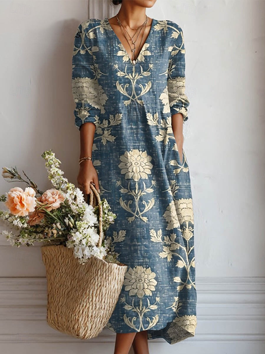 Women's Midi Dress V Neck Side Pocket Curved Hem – Garden Party