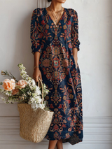 Women's Midi Dress V Neck Side Pocket Curved Hem – Garden Party
