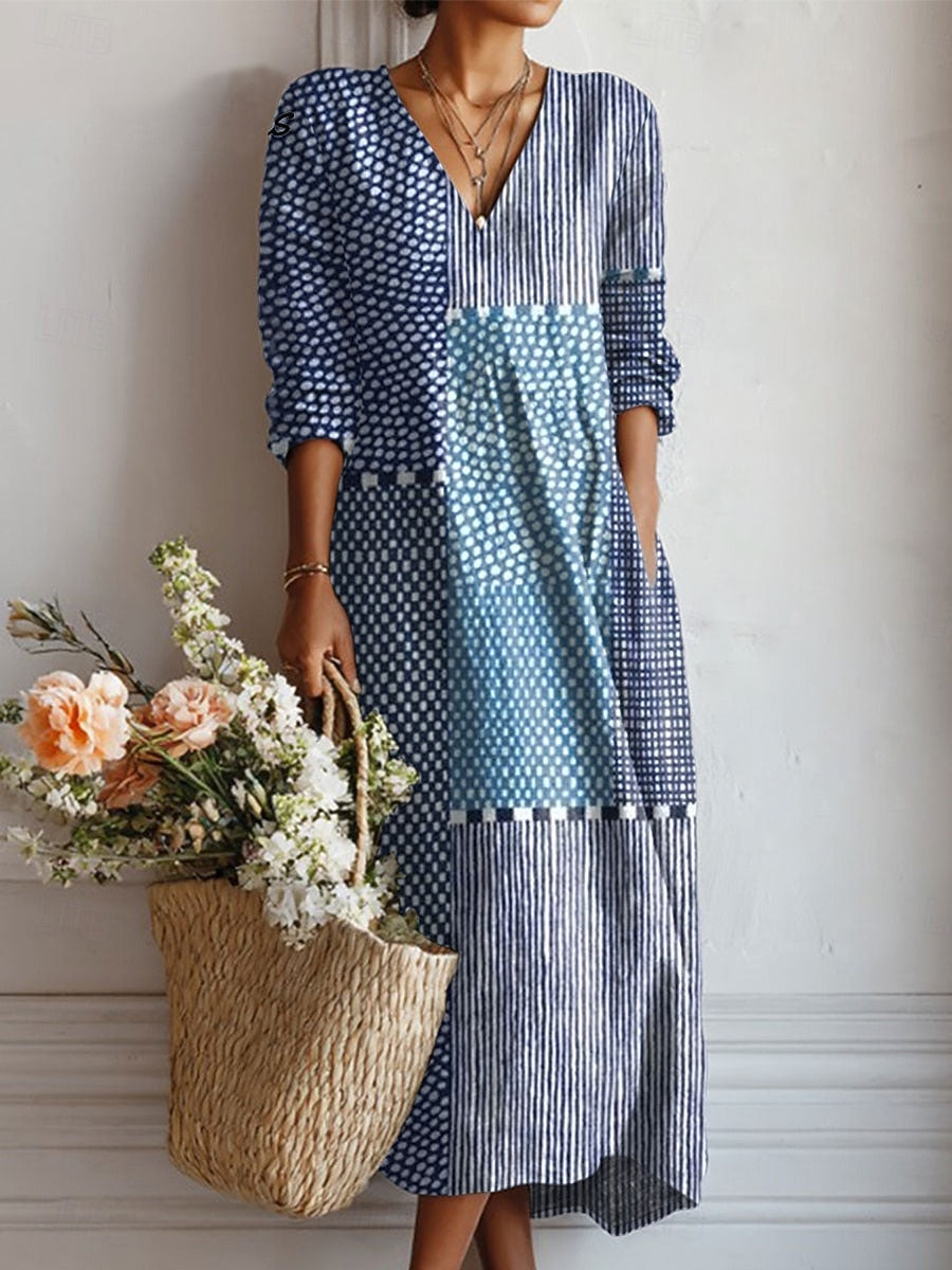 Women's Midi Dress V Neck Side Pocket Curved Hem – Garden Party