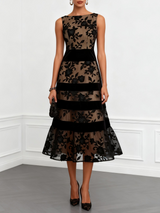Women’s Midi Dress Wide Neckline Floral Detail Banded Skirt – Daytime Receptions