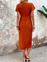 Women's Midi Dress Wrap Short Sleeve V Neck – Cocktail Party
