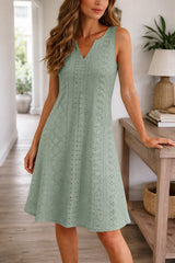 Women's Midi Summer Dress Eyelet V Neck Sleeveless – Beach Vacation