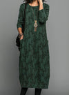 Women’s Midi Winter Dress Round Neck Long Sleeve Leaf Pattern – Library Afternoons
