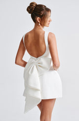 Women's Mini Dress A-Line Bateau Neck Pearl Trim – Wedding Guest Dress
