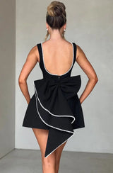 Women's Mini Dress A-Line Bateau Neck Pearl Trim – Wedding Guest Dress