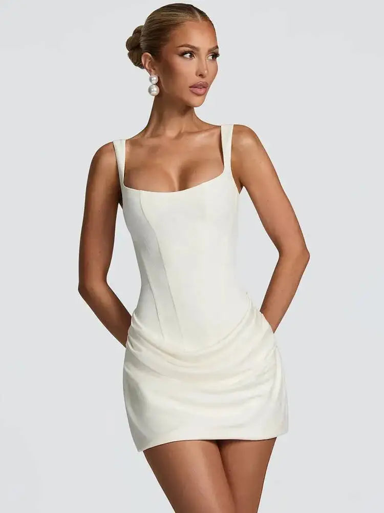 Women's Mini Dress Square Neck Lace Up Back – Cocktail Party Night Out