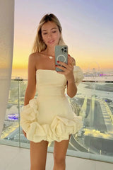 Women's Mini Dress Strapless Ruffle Hem – Cocktail Party Night Out