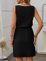 Women's Mini Dress Textured Sleeveless Round Neck Drawstring – Office Wear