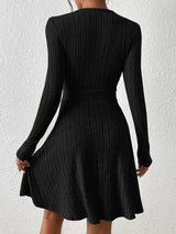 Women’s Mini Dress V-Neck Wrap Front Ribbed Texture Long Sleeves – Birthday Dinners