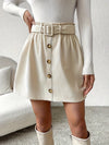 Women's Mini Skirt High Waist Button Front Belted – Night Out