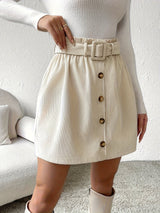 Women's Mini Skirt High Waist Button Front Belted – Night Out