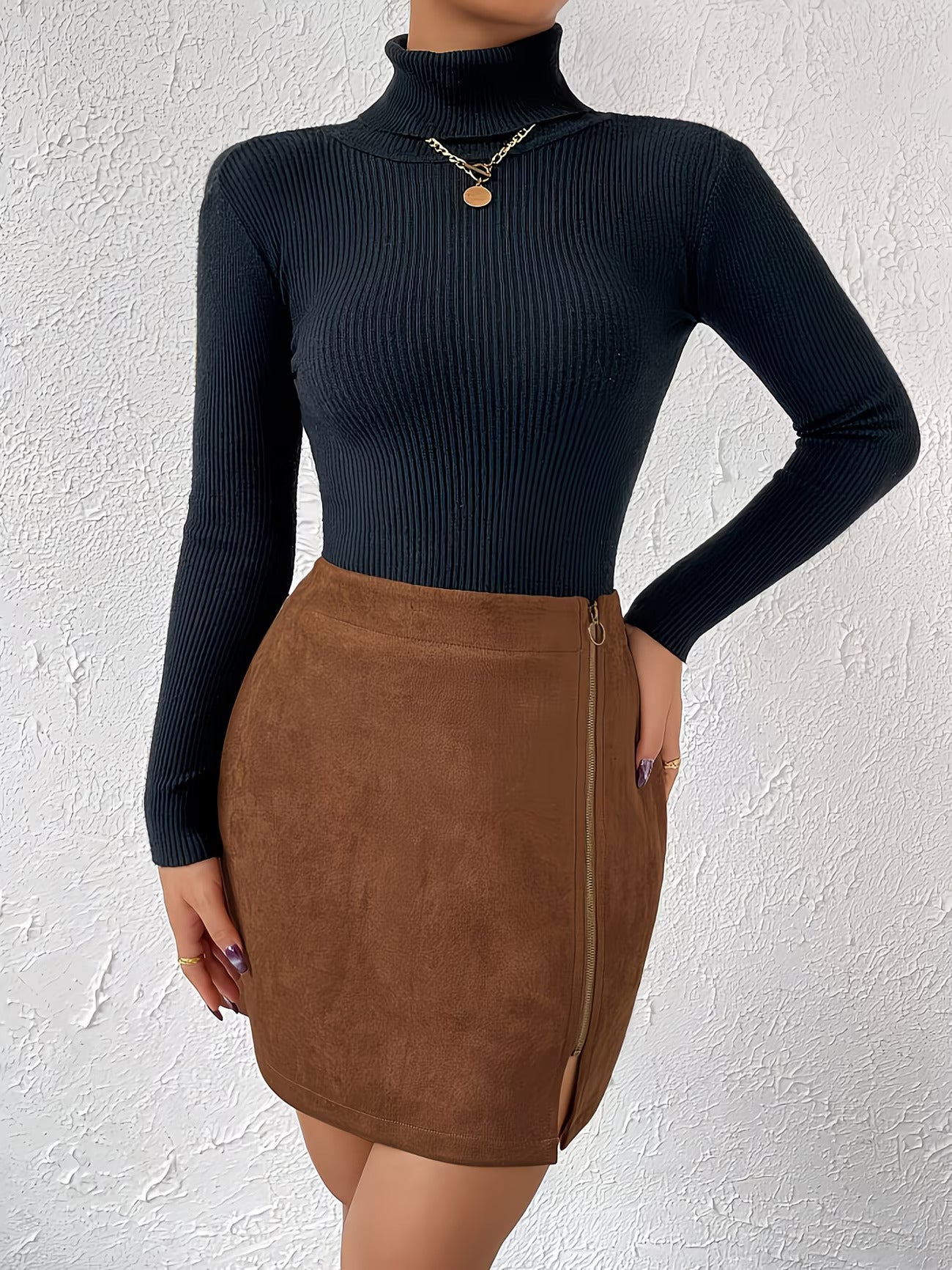 Women's Mini Skirt High Waist Side Zip – Office Wear