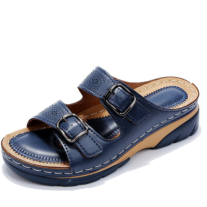 Women's Mule Sandals Open Toe Double Buckle Cutout Slip On – Weekend Casual Style