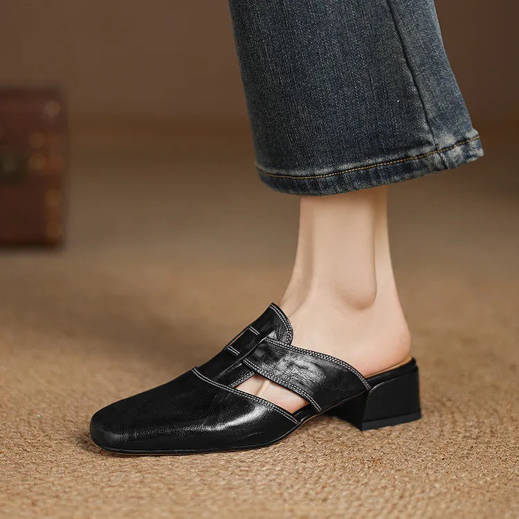 Women's Mule Shoes Square Toe Block Heel Backless – Going Out