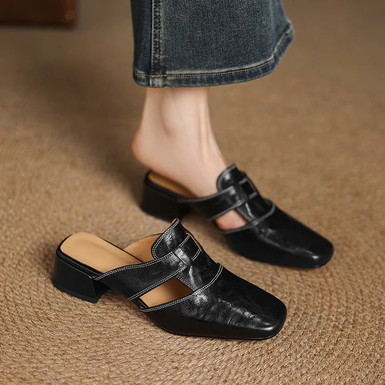 Women's Mule Shoes Square Toe Block Heel Backless – Going Out