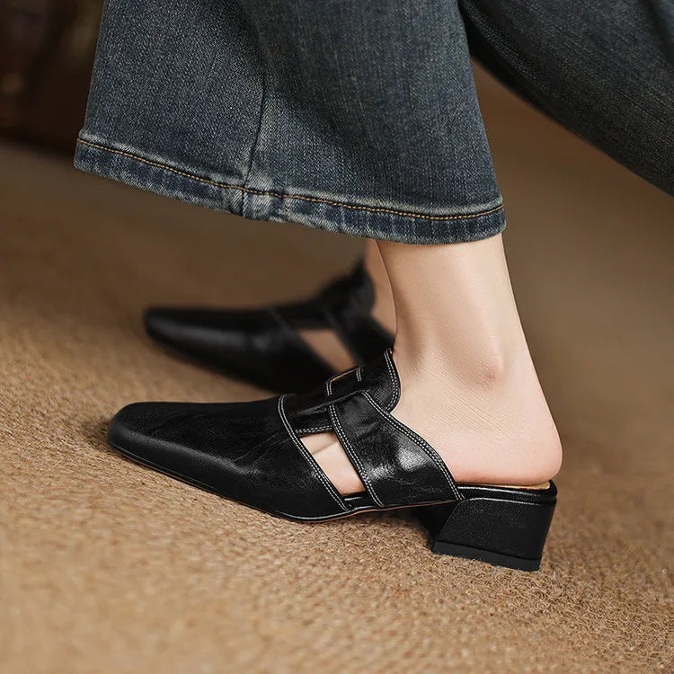 Women's Mule Shoes Square Toe Block Heel Backless – Going Out