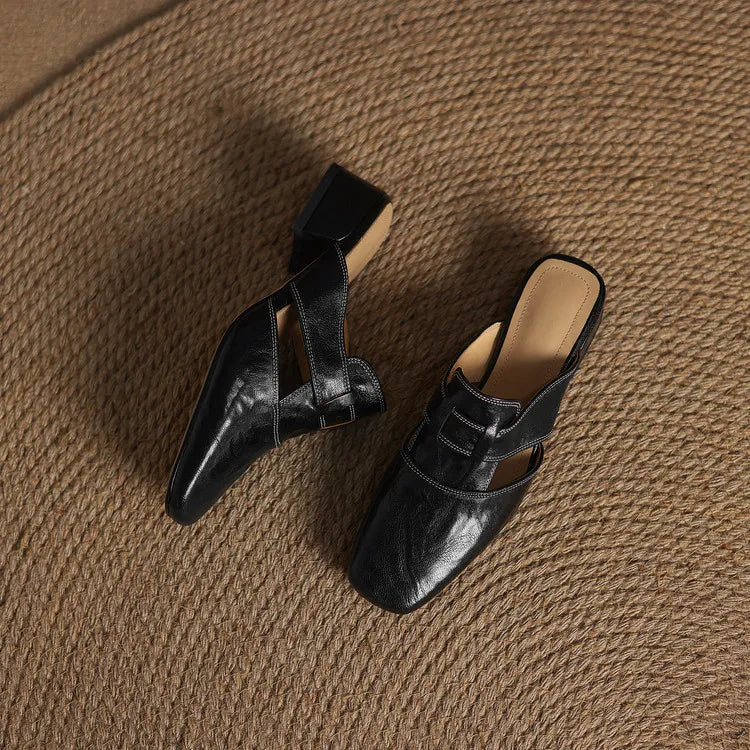 Women's Mule Shoes Square Toe Block Heel Backless – Going Out