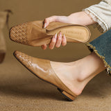 Women's Mule Shoes Square Toe Woven Detail Slip-On – Casual Boho