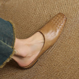 Women's Mule Shoes Square Toe Woven Detail Slip-On – Casual Boho