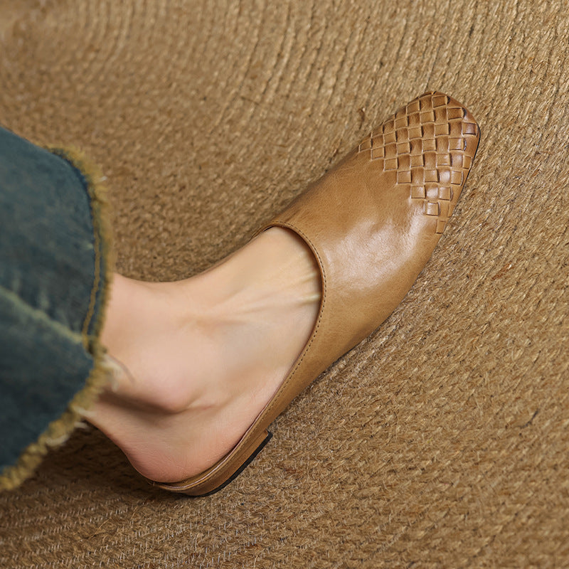 Women's Mule Shoes Square Toe Woven Detail Slip-On – Casual Boho