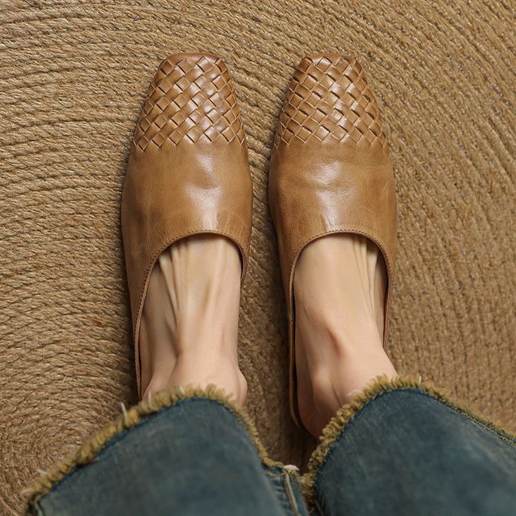 Women's Mule Shoes Square Toe Woven Detail Slip-On – Casual Boho