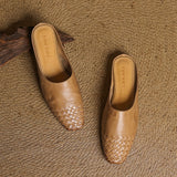 Women's Mule Shoes Square Toe Woven Detail Slip-On – Casual Boho