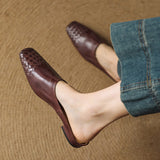 Women's Mule Shoes Square Toe Woven Detail Slip-On – Casual Boho