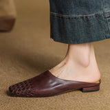 Women's Mule Shoes Square Toe Woven Detail Slip-On – Casual Boho