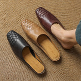 Women's Mule Shoes Square Toe Woven Detail Slip-On – Casual Boho