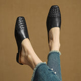 Women's Mule Shoes Square Toe Woven Detail Slip-On – Casual Boho