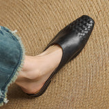Women's Mule Shoes Square Toe Woven Detail Slip-On – Casual Boho