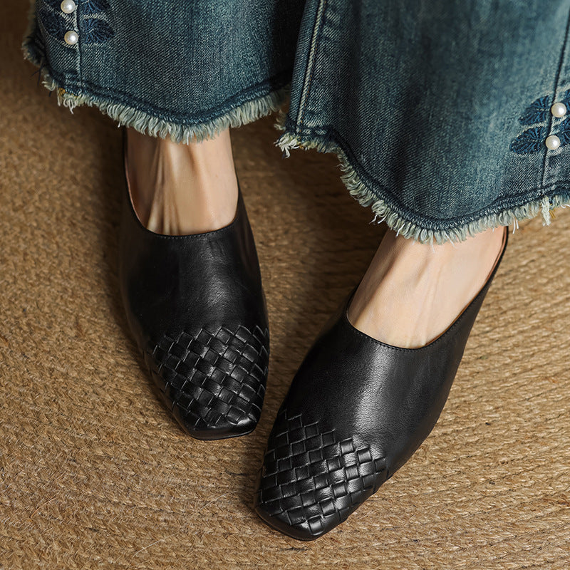 Women's Mule Shoes Square Toe Woven Detail Slip-On – Casual Boho